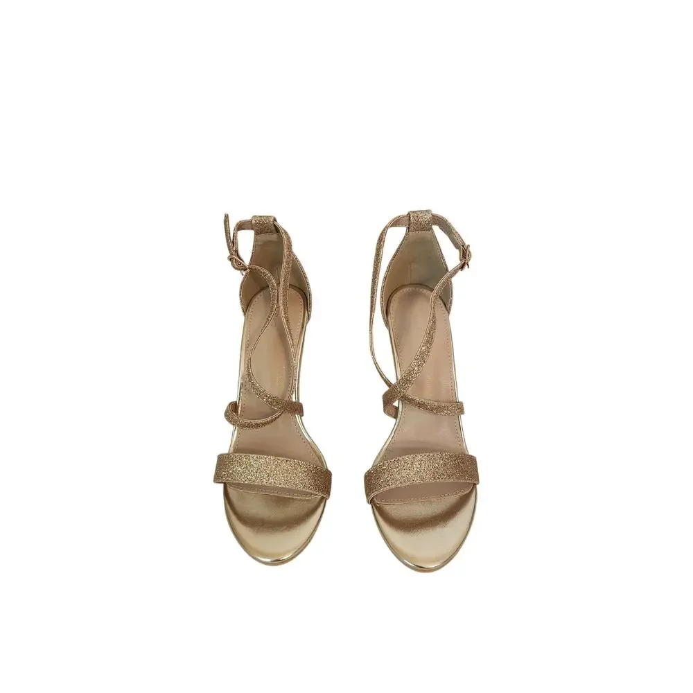 Glitter Crisscross Strap Stiletto High Heels Sandals Gold 7M